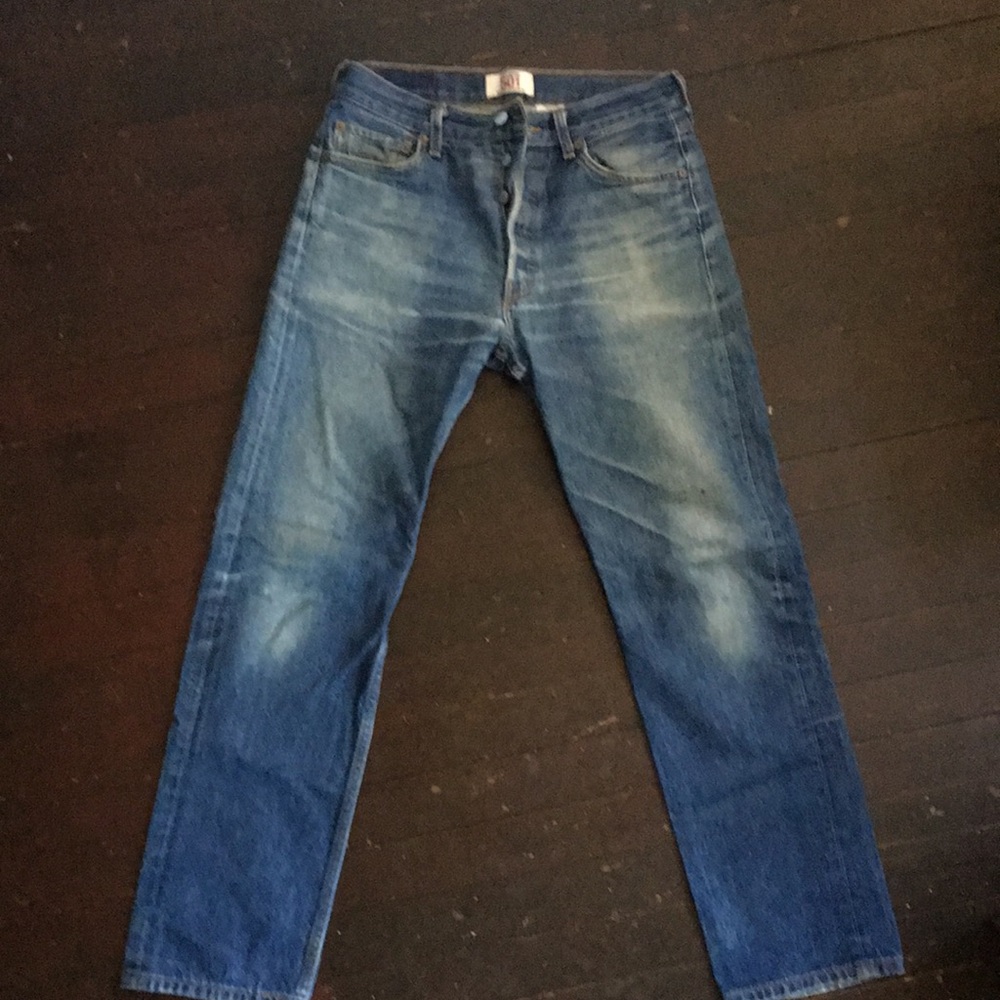Levi’s 501 straight leg button fly 31 x 34 label  jeans. Natural wear marks.